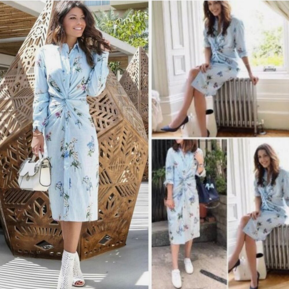 ZARA SKY BLUE FLORAL PRINT TUNIC DRESS